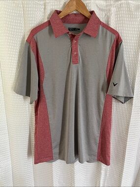Callaway Golf Polo Shirt XL Gray Red Heather Stretch Performance Colorblock